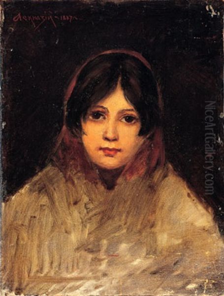Head Of A Woman With A Scarf Oil Painting by Isaak Lwowitsh Asknasij