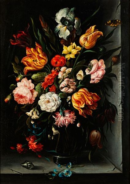 Blumenbouquet Mit Muscheln, Schnecke Und Schmetterling Oil Painting by Balthasar Van Der Ast