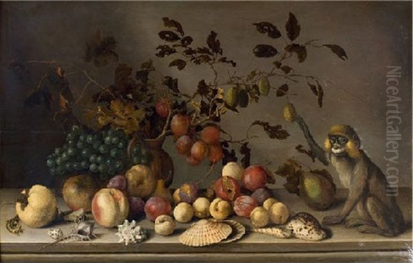 Nature Morte Aux Fruits, Aux Coquillages Et Au Singe Sur Un Entablement Oil Painting by Balthasar Van Der Ast