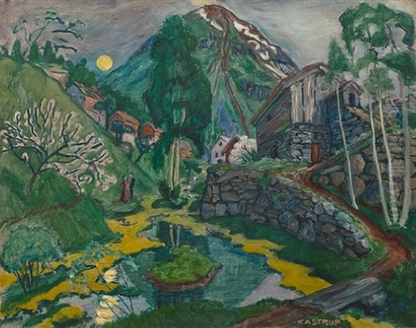 Maneskinn I Dvergsdalen Oil Painting by Nikolai Astrup