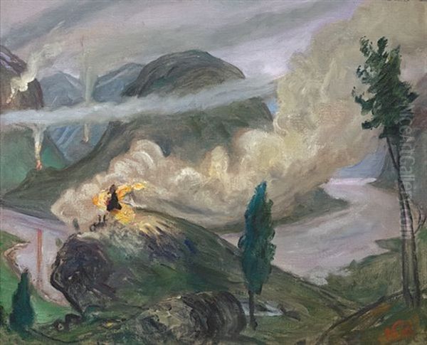 Briseldesteinen Oil Painting by Nikolai Astrup