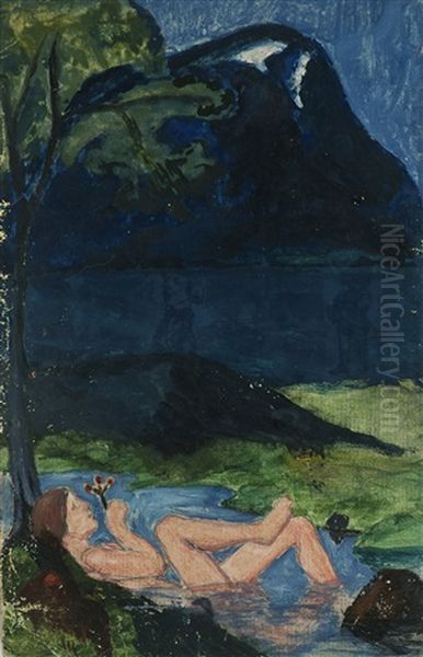 Kvinne I Fjellbekk Oil Painting by Nikolai Astrup