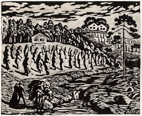 Stor Kornstaur Oil Painting by Nikolai Astrup