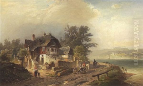 Bauernhaus Am Fluss Oil Painting by Nicolai Von Astudin