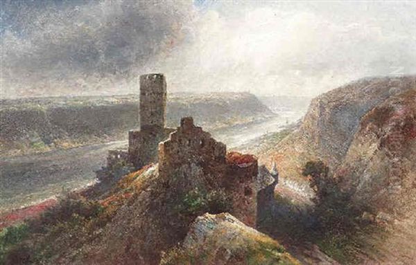 Ansicht Der Burg Gutenfels Am Rhein Oil Painting by Nicolai Von Astudin