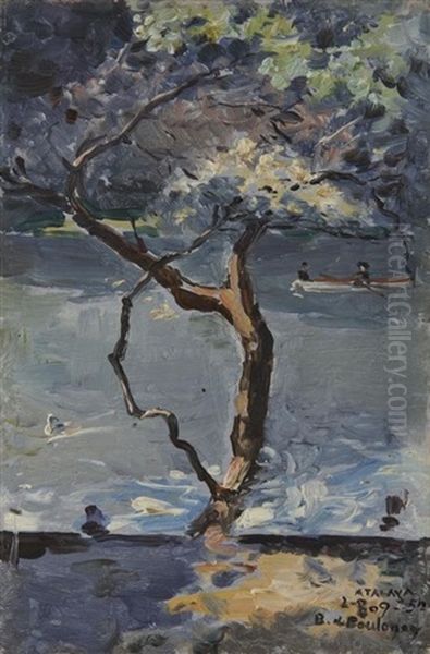 Arbre En Bords De Riviere/vieux Paris (x4) (5 Works) Oil Painting by Enrique Atalaya