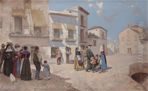 Reunion En La Plaza Del Pueblo Oil Painting by Enrique Atalaya