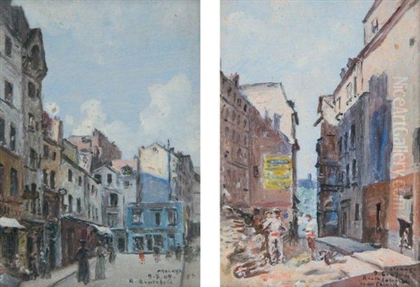 Deux Vues Du Vieux Paris (pair) Oil Painting by Enrique Atalaya