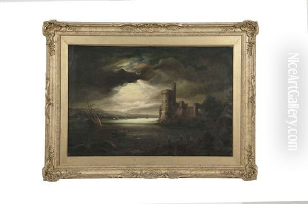Blackrock Castle, Cork And The River Lee By Moonlight Oil Painting by George Atkinson