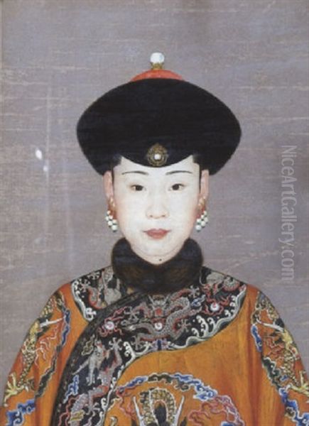 Portrait De La Concubine Chun-hui Oil Painting by Jean Denis Attiret