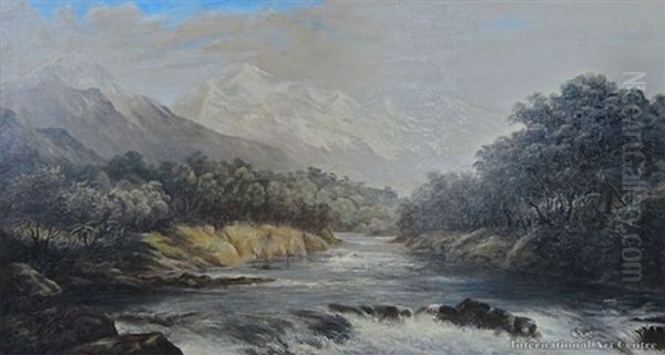 Haast River And Mountains Oil Painting by Thomas Reginald Attwood