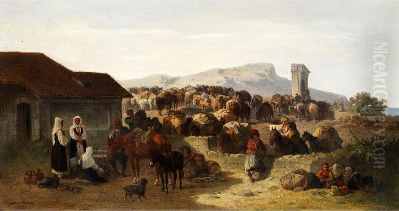 Maultierkarawane Auf Einem H Oil Painting by Eugen Adam