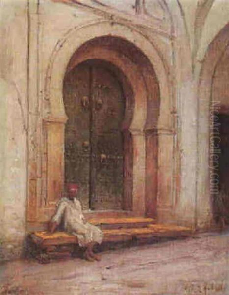 Devant La Porte De La Mosquee Oil Painting by Albert Aublet