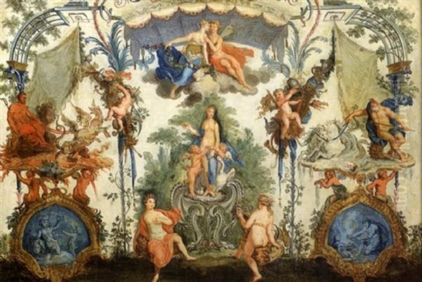 Panneau A Decor De Grotesques Les Figures De Leda, Pluton Et Neptune Oil Painting by Claude III Audran