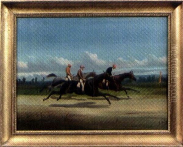 Trois Jockeys A La Lutte Oil Painting by Jonny Audy