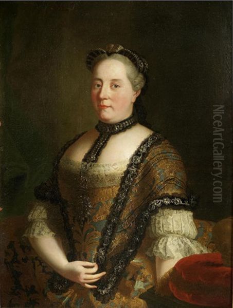 Portrait Of Maria Theresa, Empress Of Austria And Queen Of Hungary And Bohemia, Half-length Oil Painting by Johann-Gottfried Auerbach