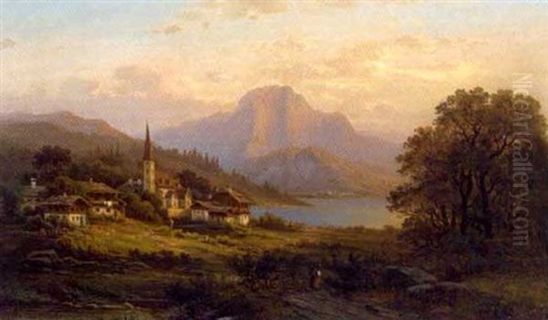Alt Aussee In Der Steiermark Oil Painting by Johann August