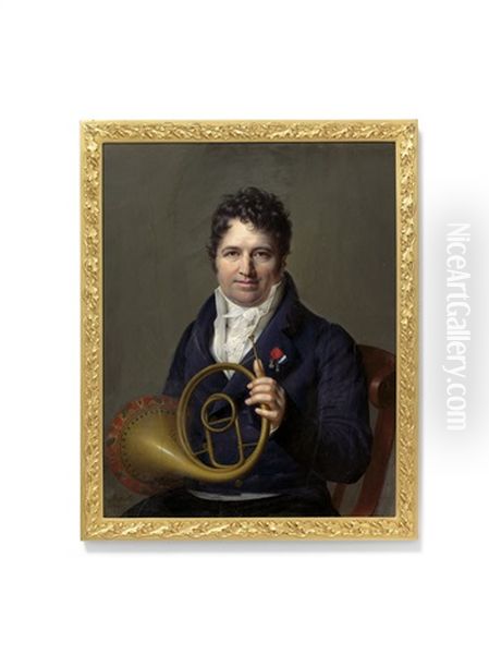 Frederic Duvernoy, Famous Horn Soloist At The Paris Opera, Holding A Cor Solo, Paris Horn, Wearing The Badge Of The Royal French Order Of The Legion Of Honour And The Medaille De La Fidelite Oil Painting by Jacques-Jean- Baptiste Augustin