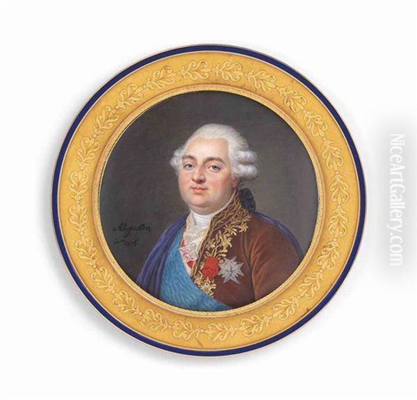 Louis Xvi (1754-1793), King Of France 1774-1792, In Gold-embroidered Brown Velvet Coat, Wearing The Blue Moire Sash And Breast-star Of The Royal French Order Of The Saint-esprit, The Badge Of The French Royal Military Order Of St Louis, And The Red Ribbon Oil Painting by Jacques-Jean- Baptiste Augustin