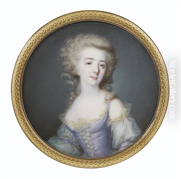 Portrait De Jeune Femme A La Robe Lilas Oil Painting by Jacques-Jean- Baptiste Augustin