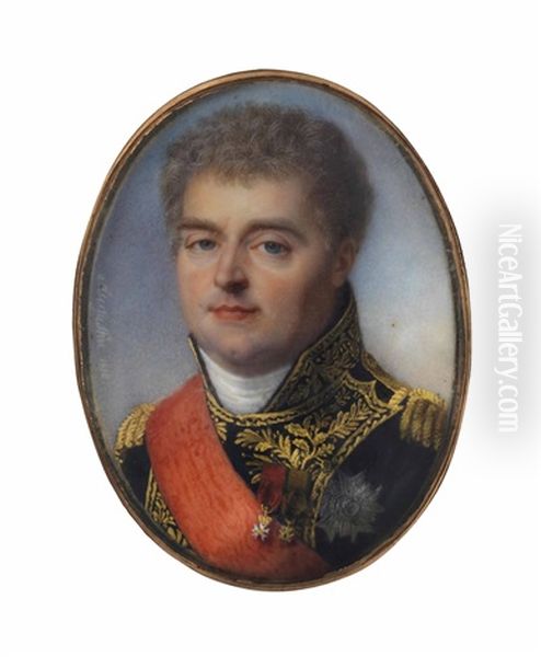 Louis Alexandre Berthier, 1st Prince Of Wagram, 1st Duke Of Valangin And 1st Sovereign Prince Of Neuchatel (1753-1815), In Blue Coat Embroidered With Gold Oak Leaves, Gold Epaulettes, White Stock Oil Painting by Jacques-Jean- Baptiste Augustin