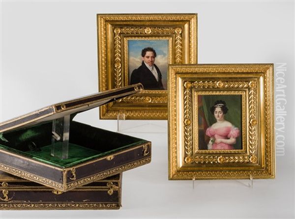 Retrato De Don Antonio De Arcos Arjona Y Su Esposa, Dona Isabel Petronila Arlegui Rodriguez. - 29. (pareja De Miniaturas Sobre) Oil Painting by Jacques-Jean- Baptiste Augustin