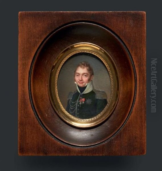 Portrait Du Duc De Berry En Buste Vers La Gauche, Presque De Face, En Uniforme De Colonel Du 16e Regiment De Chasseurs A Cheval Oil Painting by Jacques-Jean- Baptiste Augustin