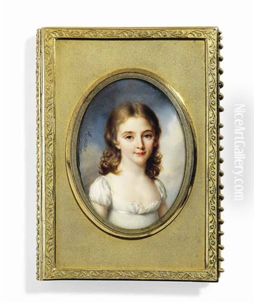 A Child, In Decollete White Dress, Long Curling Fair Hair Oil Painting by Jacques-Jean- Baptiste Augustin