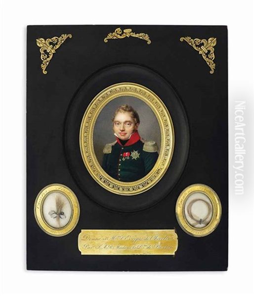 Charles-ferdinand Of Bourbon (1778-1820), Duc De Berry, In Dark Green Uniform With Red Collar, Silver Epaulettes, Black Stock Oil Painting by Jacques-Jean- Baptiste Augustin