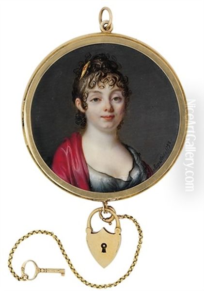 A Young Lady In Decollete Black Dress Oil Painting by Jacques-Jean- Baptiste Augustin