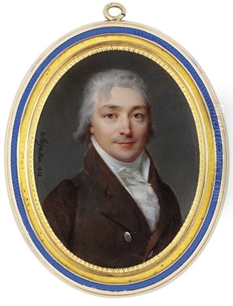 A Young Gentleman In Brown Coat With Silvered Buttons Oil Painting by Jacques-Jean- Baptiste Augustin