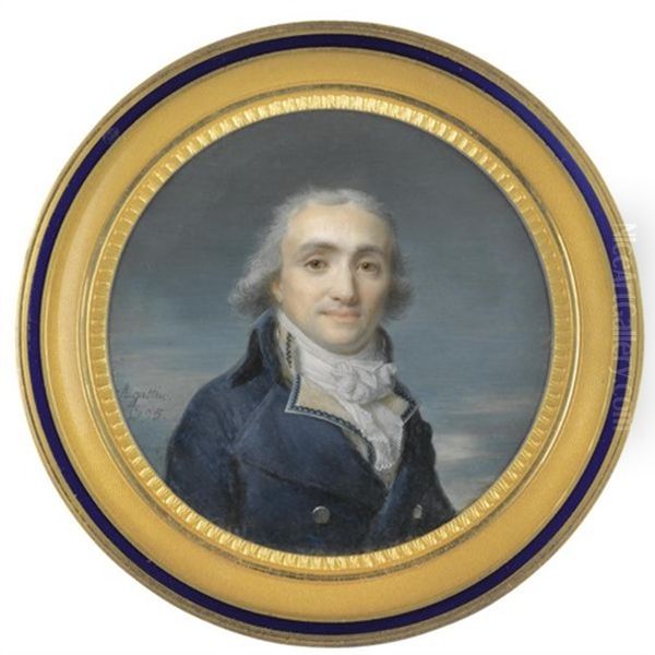 Portrait Of A Gentleman Wearing A Blue Coat And A Knotted White Cravat Oil Painting by Jacques-Jean- Baptiste Augustin