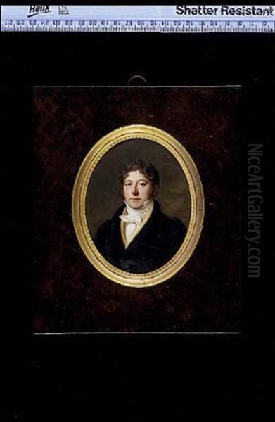 A Gentleman, Wearing Black Coat, Yellow Waistcoat, White Shirt And Tied Stock Oil Painting by Jacques-Jean- Baptiste Augustin