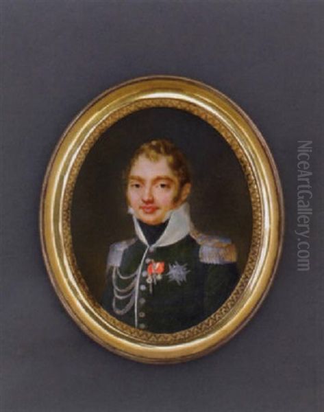 Charles-ferdinand Of Bourbon, Duke Of Berry, In The Uniform Of The Colonel Of The 16th Regiment Of The Horse, Wearing The Royal French Order Of The Holy Ghost And Others Oil Painting by Jacques-Jean- Baptiste Augustin