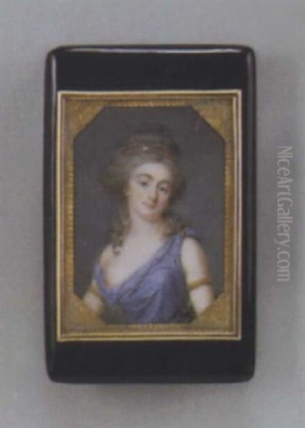 Portrait De Mademoiselle Mars En Robe Bleue Et Coiffure De Tragedienne A L'antique Oil Painting by Jacques-Jean- Baptiste Augustin