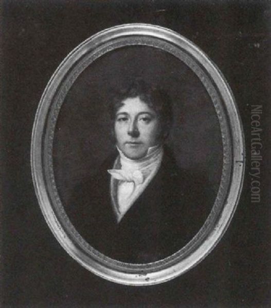 Portrait Of A Gentleman In Black Coat, Yellow Waistcoat, White Shirt And Tied Stock Oil Painting by Jacques-Jean- Baptiste Augustin