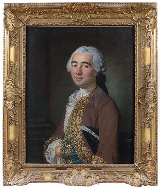 Portrait De Dominique De Lesseps, Seigneur Du Colombier, Ministre De France A Bruxelles Oil Painting by Jacques-Andre-Joseph Aved