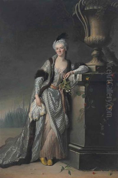 The Marquise De Sainte-maure D'origny, Full-length, As A Sultana Oil Painting by Jacques-Andre-Joseph Aved
