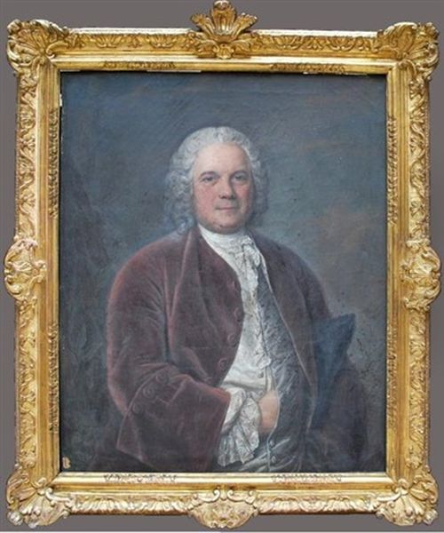 Portrait De Gentilhomme En Veste Lie De Vin Oil Painting by Jacques-Andre-Joseph Aved