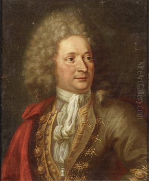 Portrait D'homme Au Manteau Rouge Oil Painting by Jacques-Andre-Joseph Aved
