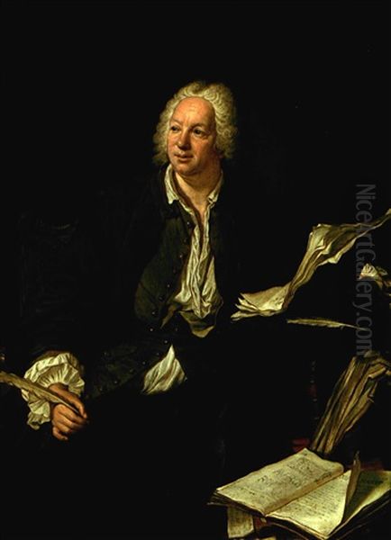 Portrai De Jean-baptiste Rousseau, Poete Et Ecrivain (collab. W/artist's Own Atelier) Oil Painting by Jacques-Andre-Joseph Aved