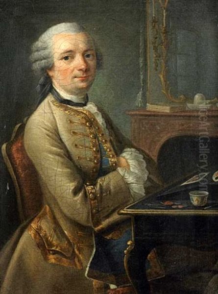 Portrait D'un Aquarelliste Dans Un Interieur Oil Painting by Jacques-Andre-Joseph Aved