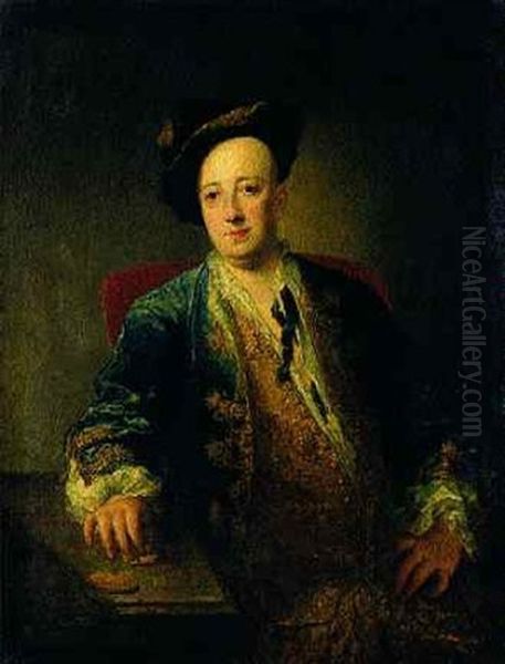 Portrait D'un Homme Tenant Une Tabatiere Oil Painting by Jacques-Andre-Joseph Aved