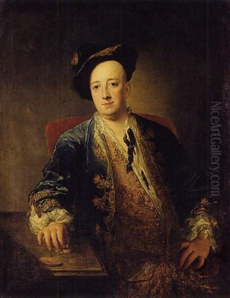 Portrait D'homme Tenant Une Tabatiere Oil Painting by Jacques-Andre-Joseph Aved