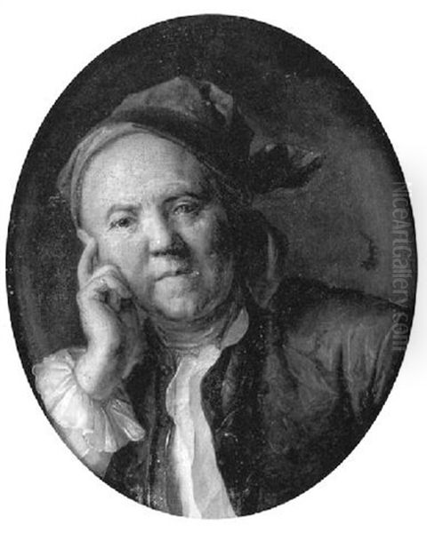 Portrait D'homme Au Bonnet Rouge Oil Painting by Jacques-Andre-Joseph Aved