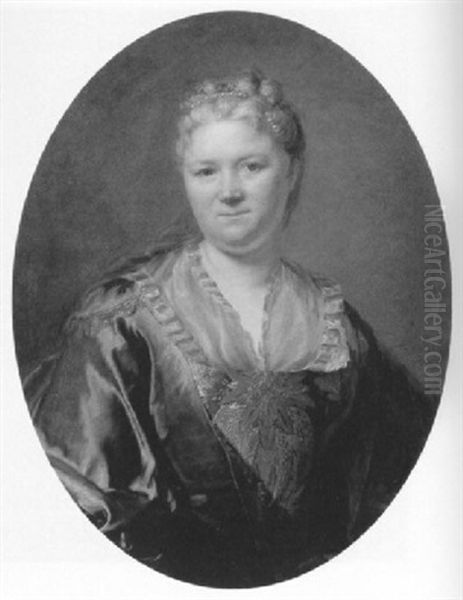 Portrait De Femme A La Robe Brodee Oil Painting by Jacques-Andre-Joseph Aved