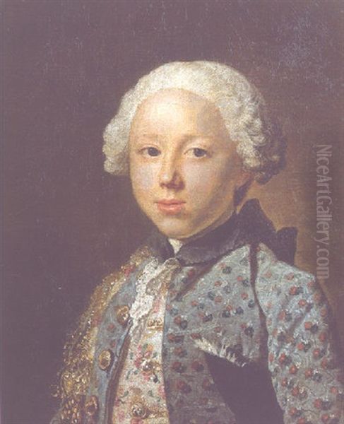Portrait Of A Young Nobleman, Wearing A Gold Embroidered Light Grey Waistcoat With Dark Grey Jacket Oil Painting by Jacques-Andre-Joseph Aved