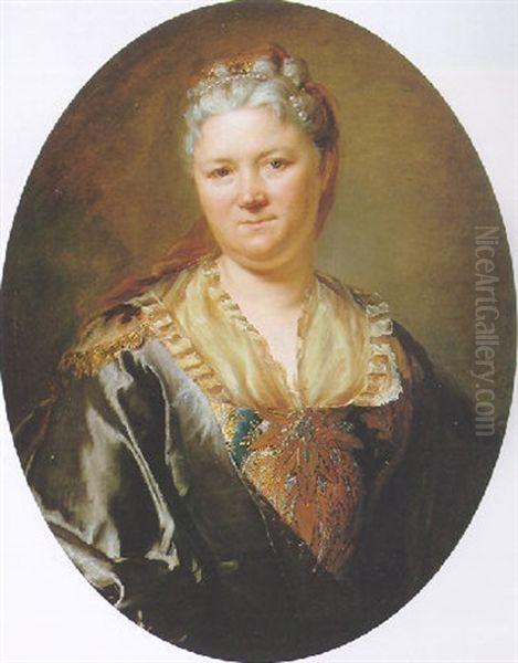Portrait De Femme A La Robe Brodee Oil Painting by Jacques-Andre-Joseph Aved
