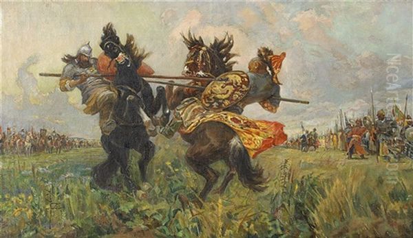 Warriors Oil Painting by Mikhail Ivanovitch Avilov