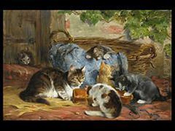 Die Katzenfamilie Oil Painting by Julius Adam